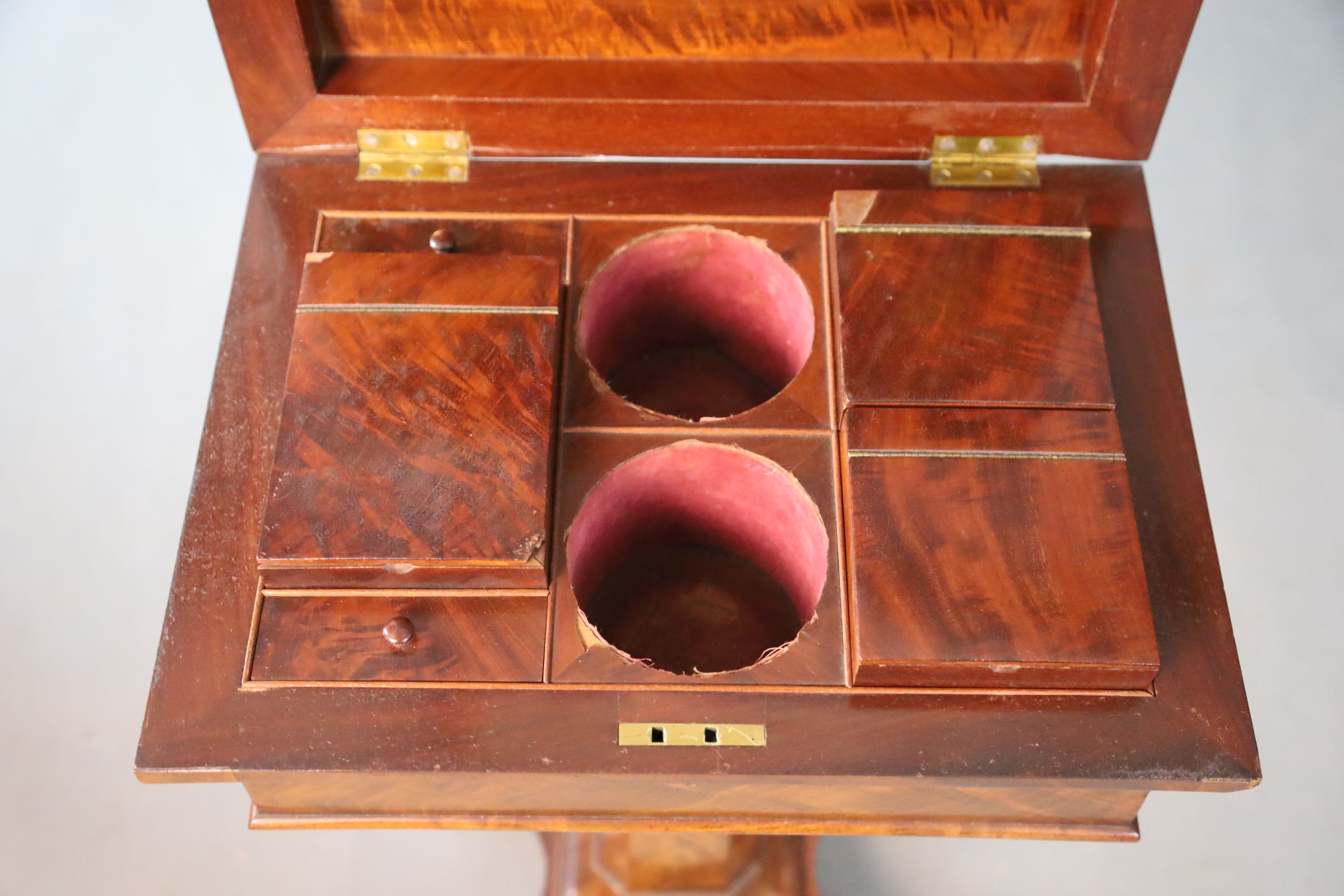 An early Victorian mahogany teapoy, W.43cm D.33cm H.76cm